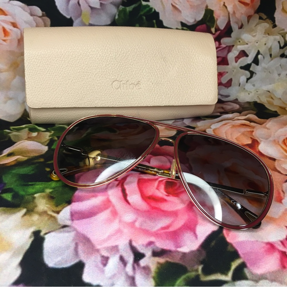 Chloe sunglasses metal red & silver rim FLAWED AS IS from rtr with case